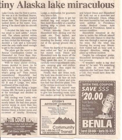 Newspaper account re: Jerry Bloomfield (part 2 of 2)